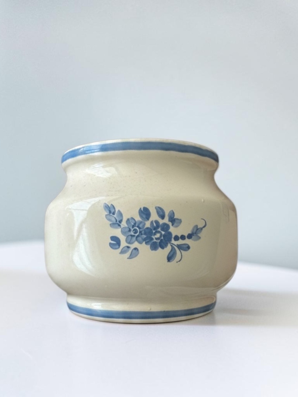 1981 Shawnee Pottery Blue Floral Planter Vase Mid-Century Ceramic USA